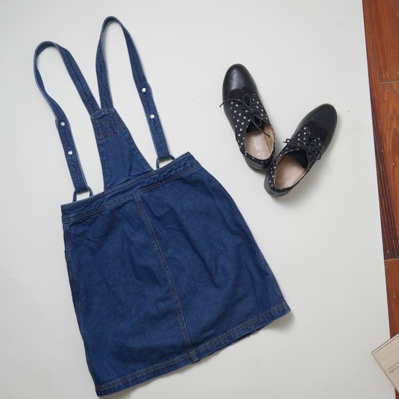 Jean Front Buttoned Suspender Skirt - Picture 2 of 6